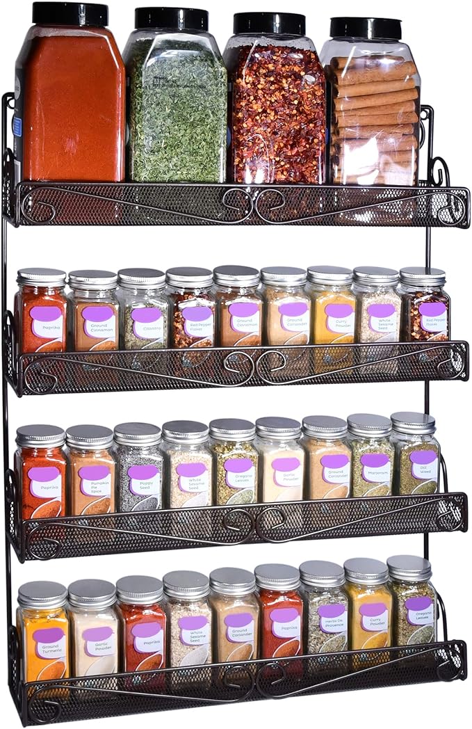 AMT 4 Tier Nail Rack, Pack Metal Wall Mount Organizer, Essential Oils Organizer, Pantry Cabinet Door Shelf Storage. Hanging Display for Spice Jars, Sauces, Cosmetic Beauty Bottles