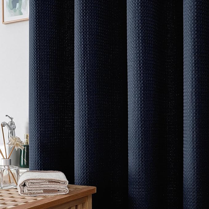 OWENIE Navy Blue Shower Curtain, Stall Small Waffle Weave Heavy Fabric Shower Curtains for Narrow Size Bathroom, Waterproof Soft Hotel Spa Luxury Bath Curtain Set, Machine Washable, 36x72 Inch