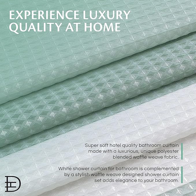Dainty Home Ombre Waffle Shower Curtain with 12 Roller Ball Hooks - Spa Green 70" x 72" - Water Resistant Polyester Blend, Washable Shower Curtain - Perfect for Stylish Bathrooms