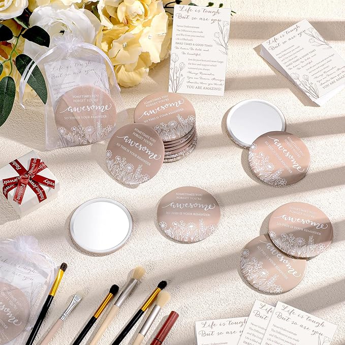 50 Set Mother's Day Inspirational Compact Mirror Religious Bulk Gift for Women Christian Mini Makeup Pocket Mirror Administrative Professional Gift with Card for Volunteer Employee Teacher (Boho)