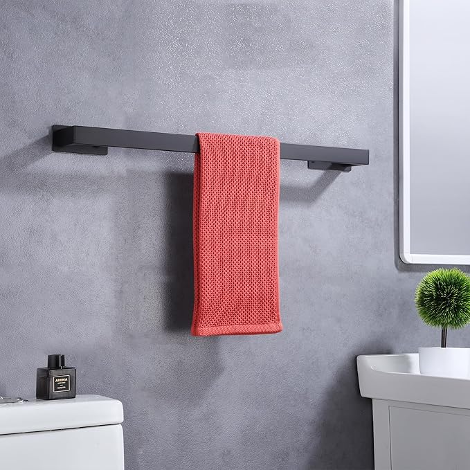 LANC Matte Black Bath Towel Bars 16-Inch, Self Adhesive Towel Bar for Bathroom Wall Mounted and No Drilling Towel Rack, Sticky on Kitchen Hand Towel Holder 304 Stainless Steel, A8310MB-L4