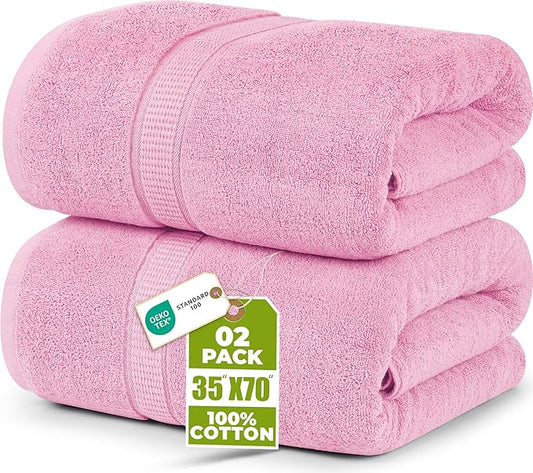 Utopia Towels Luxurious Jumbo Bath Sheet 2 Piece, 600 GSM, 35 by 70 Inches, 100% Ring Spun Cotton, Highly Absorbent and Quick Dry Extra Large Bath Towel, Super Soft Towel, Pink