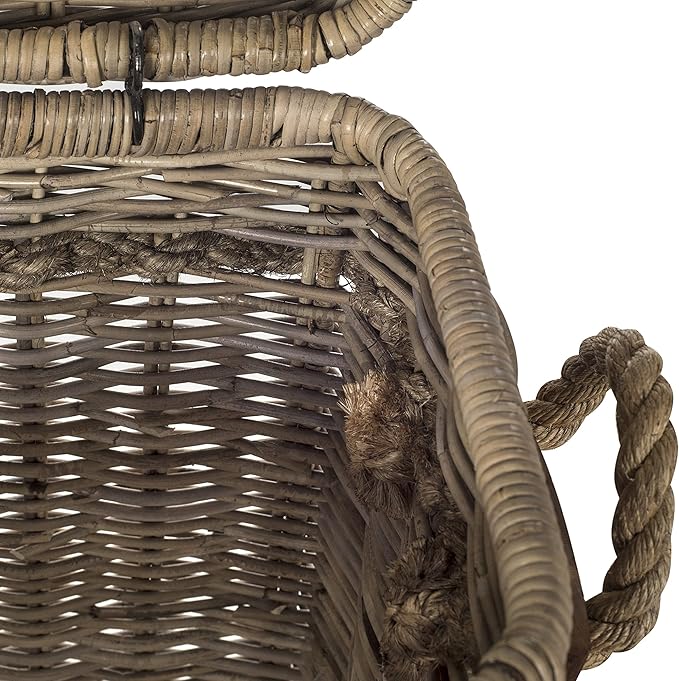 SAFAVIEH Home Collection – Sidonie Grey Rattan Storage Hamper, Wicker Storage Basket with Iron Frame for Bedroom, Bathroom or Living Room, Fully Assembled (SEA7020A)