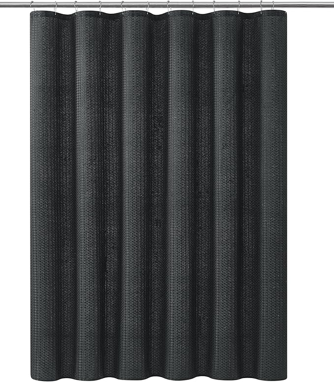 Luxury Dobby Weave Heavy Weight CVC Poly Cotton Blended Fabric Shower Curtain Elegant Hotel Style Fabric for Bathroom, Water Repellent, Machine Washable Dark Gray Charcoal 70x72