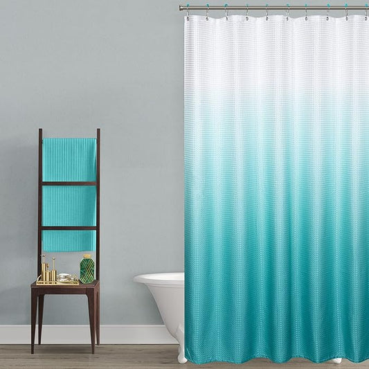 Mrs.Naturall Teal Shower Curtains for Bathoom,Mermaid Bathroom Decor,Water Resistant Fabric Beach Tropical Shower Curtain for Teen Girls,Set with Hooks,72 Inch,Turquoise and White