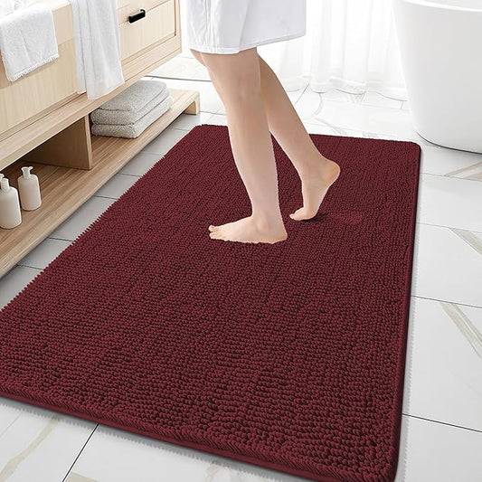 OLANLY Bathroom Rugs 59x35, Extra Soft Absorbent Chenille Bath Rugs, Rubber Backing Quick Dry, Machine Washable Bath Mats for Bathroom Floor, Tub and Shower, Home Decor Accessories, Andorra Red-Brown