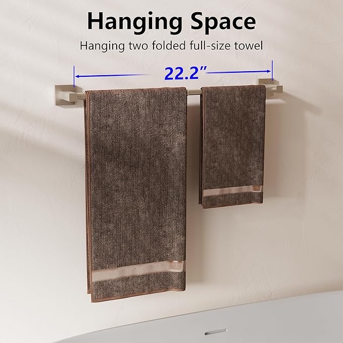 Towel Bar, Adjustable 12.7inch to 23.2inch Wall Mounted Towel Rack for Bathroom, Kitchen, SUS 304 Stainless Steel Towel Rod with Square Base (Brushed Nickel)