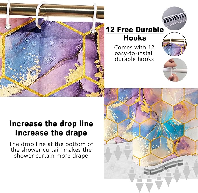 Poedist Shower Curtain Set with Rugs,Bathroom Accessory Set, Including Non-Slip Rugs,Toilet Lid Cover and Bath Mat, Waterproof Shower Curtain with 12 Hooks,Ink Quicksand-Yellow