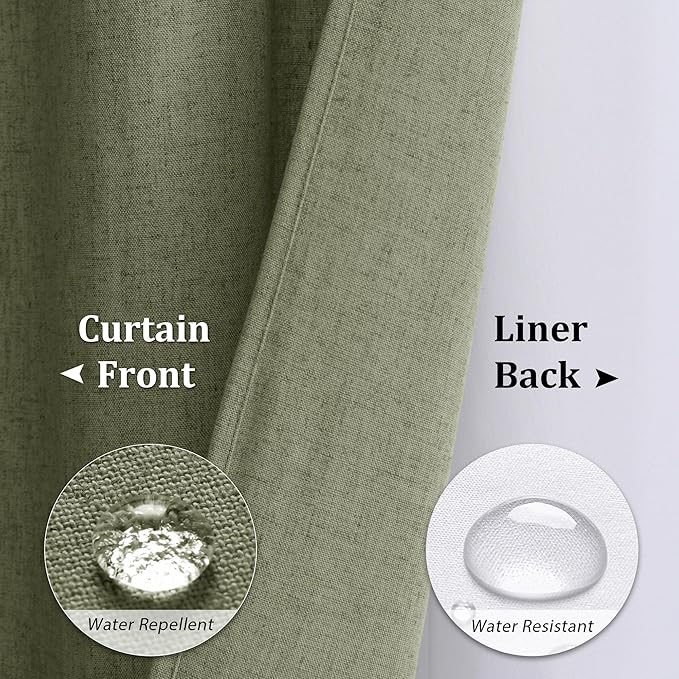Naturoom Extra Long Shower Curtains 84 inches Linen Shower Curtain with Snap in Liner Set Boho Farmhouse Heavy Duty Textured Burlap Cloth Double Bath Curtains with Mesh Top Window 72x84 Sage Green