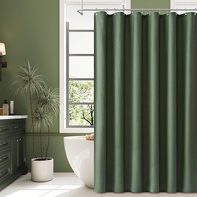 Naturoom Olive Green Shower Curtain, Neutral Linen Boho Farmhouse Rustic Vintage Country Spring Summer Themed Bath Decor Weighted Fabric Green Minimalist Cloth Shower Curtains for Bathroom, 72Wx72H