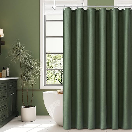 Naturoom Olive Green Shower Curtain 78 inches Long, Linen Rustic Weighted Fabric Shower Curtain Set with Hooks, Bohemian Country Thick Bath Curtains for Bathroom,72x78