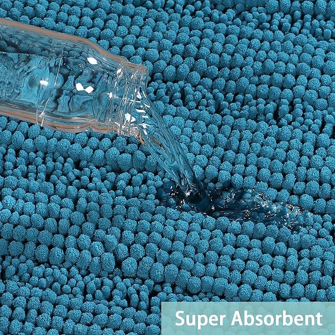 Turquoize Bathroom Rugs Non-Slip Chenille Bath Mat for Bathroom 17 x 24 Inches Extra Soft and Absorbent Shaggy Rugs, Machine Washable Perfect for Bathtub and Shower Floor, 24" X 17",Turquoise