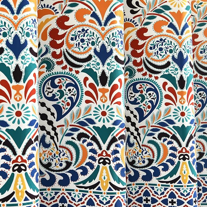 Lush Decor Boho Medallion Shower Curtain Single 72" W x 72" L Turquoise & Tangerine - Boho Shower Curtains for Bathroom Decor - Blue Bathroom Curtain