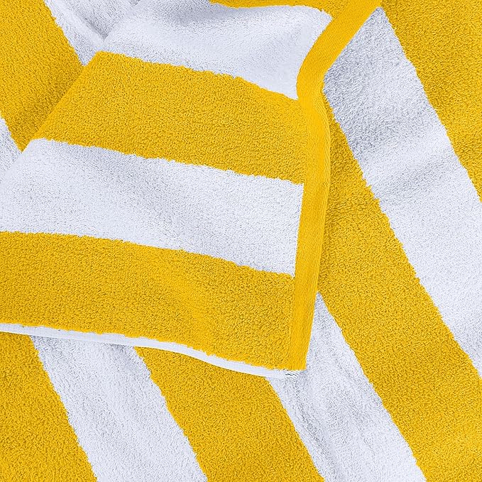 Utopia Towels 4 Pack Cabana Stripe Beach Towel, 30 by 60 Inches, Oversized 100% Ring Spun Cotton Pool Towels, Highly Absorbent Quick Dry Bath Towels for Beach, and Swim, Yellow