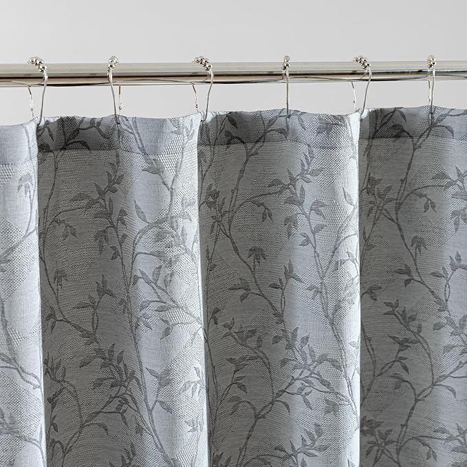 SLEEP ZONE Farmhouse Jacquard Shower Curtain, Textured Fabric Shower Curtains Leaf Curtain for Modern Home Decorations Bathroom, 72" × 78" Grey Leaf