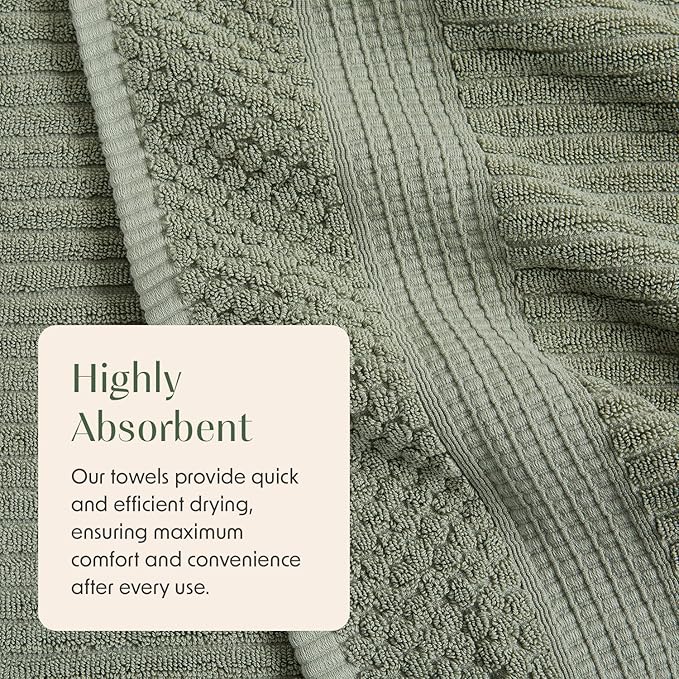 Springtree Home 100% Cotton Towel Set 6 Piece Set | Super Soft & Absorbent Quick-Dry 2 Bath Towels 2 Hand Towels & 2 Washcloths |Textured and Durable Cotton | Krista Collection (Lily Pad Green)