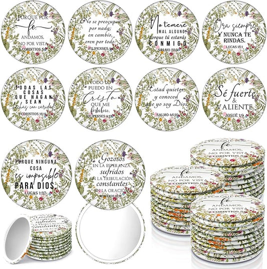 GlikCeil 40 Pcs Christian Compact Mirrors Bulk for Women Inspirational Bible Verse Pocket Mirror Mini Purse Makeup Mirror Christian Church Gift for Mother's Day Mom Church Party Favor (Spanish Bible)