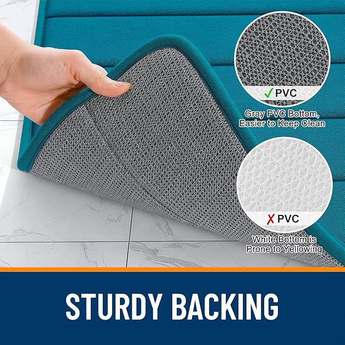 OLANLY Memory Foam Long Bathroom Rugs Runner 47x17, Super Soft Absorbent Bath Mat, Quick Dry, Machine Washable Shower Floor Rugs, Bathmat Carpet, Bathroom Home Decor Accessories, Peacock Blue