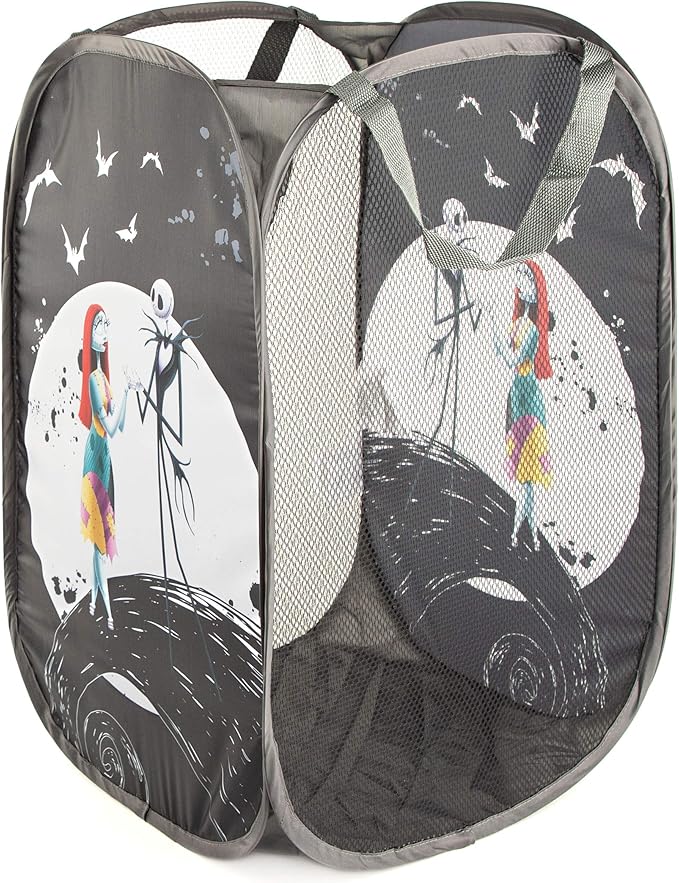 Jay Franco Disney Nightmare Before Christmas Jack & Sally Pop Up Hamper - Mesh Laundry Basket/Bag with Durable Handles (Official Disney Product)