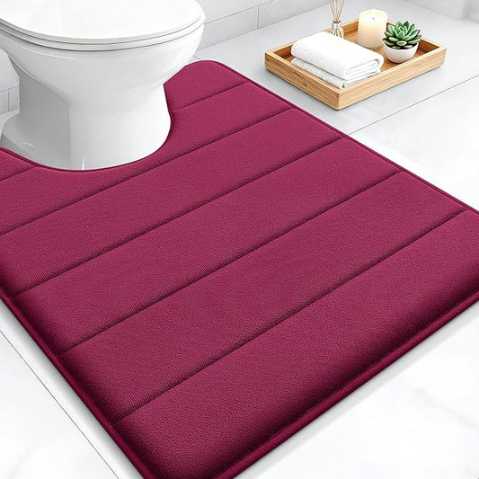 OLANLY Memory Foam Toilet Rugs U Shaped 24x20, Super Soft Absorbent Contour Bath Rugs, Quick Dry, Machine Washable Toilet Mat, Bathmat Floor Carpet, Bathroom Home Decor Accessories, Burgundy