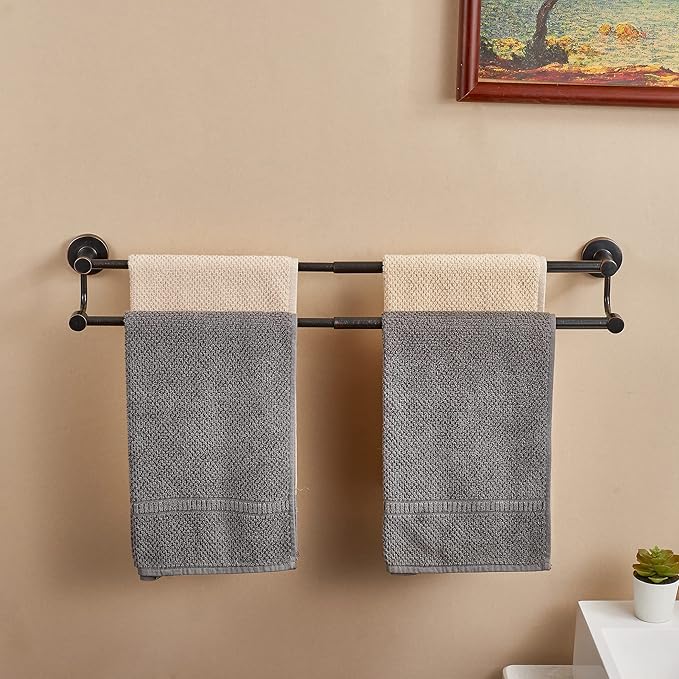 BigBig Home Bronze Double Towel Bar, Oil Rubbed Towel Holder Adjustable 15 to 28 Inch Bathroom, Rustic SUS 304 Stainless Steel Towel Rack for Wall Mounted Farmhouse ORB