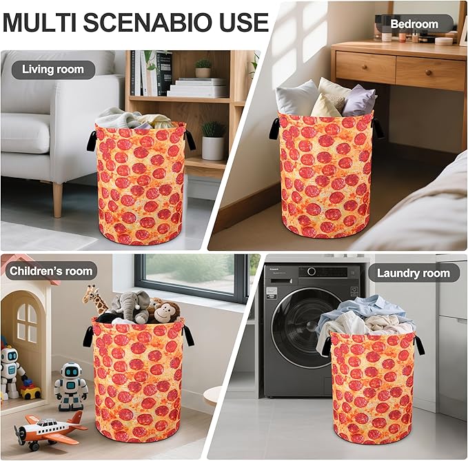 Pizza Texture Laundry Basket Laundry Hamper With Handles Collapsible Laundry Baskets Storage Basket For Room Bathroom Bedroom Decor