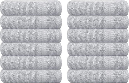 GLAMBURG Ultra Soft 12-Piece Washcloths Set 13x13-100% Ringspun Cotton - Durable & Highly Absorbent Face Towels - Ideal for use in Bathroom, Kitchen, Gym, Spa & General Cleaning - Light Grey