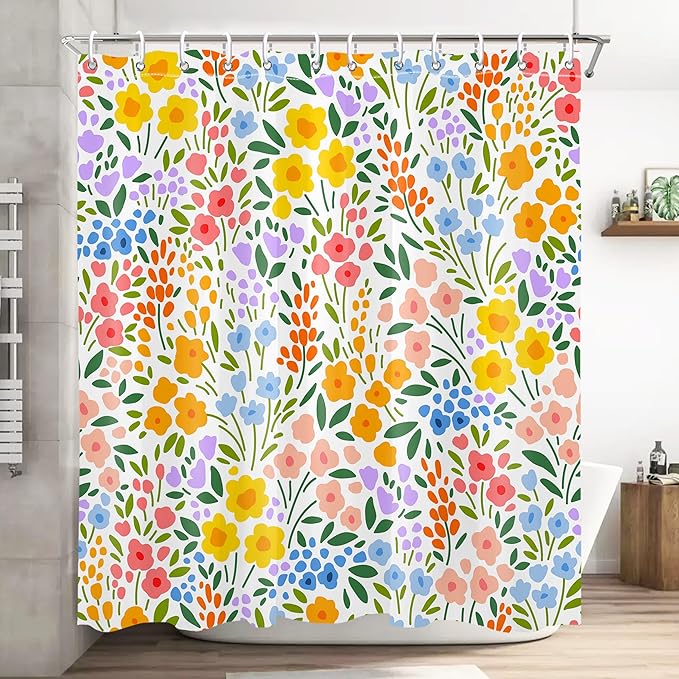 Colorful Floral Shower Curtain Butterfly Flower Bathroom Shower Curtain Set Boho Cute Shower Curtains Fabric Cloth Shower Curtain