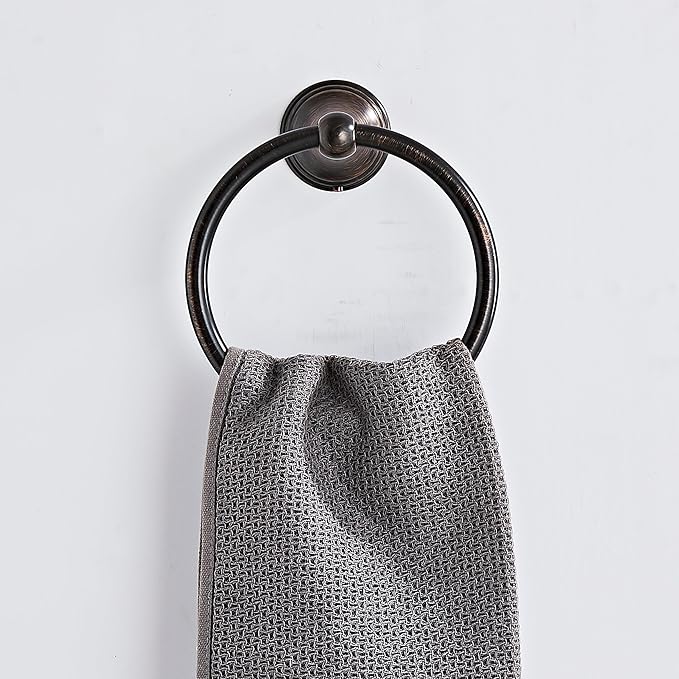 Towel Ring for Bathroom, Oil Rubbed Bronze Hand Towel Holder 2 Pack, Bathroom Accessories and Towel Racks for Bathroom Wall