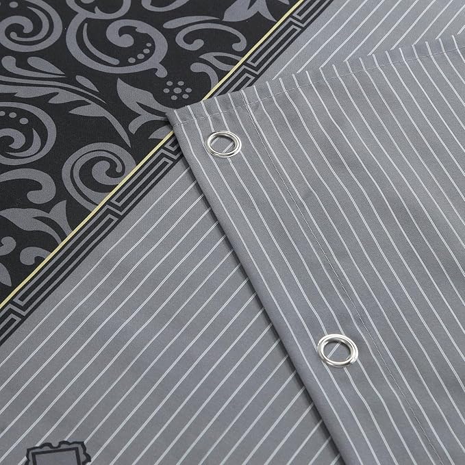 90 Inch Fabric Shower Curtain, Extra Long Grey and Black Print Waterproof Shower Curtains for Bathroom, 72" W x 90" H