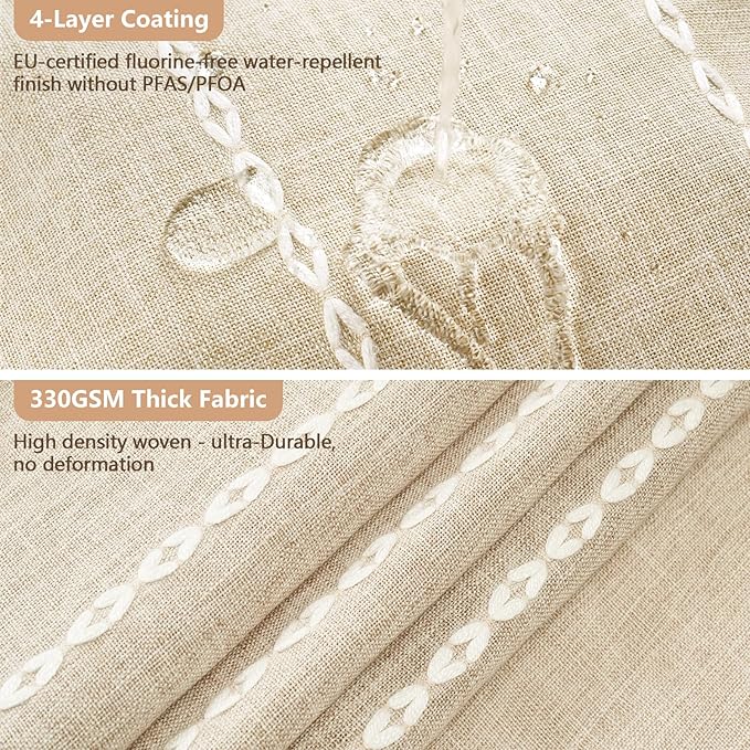 Boho Farmhouse Shower Curtain and Fabric Liner Set, Heavyweight Linen Textured Fabric Shower Curtain Beige with Tassels, 2 in 1 Waterproof Fabric Shower Curtain Set for Bathroom, 72x72 Inch