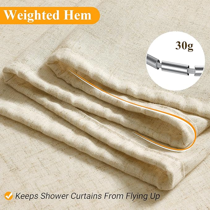 Naturoom Beige Shower Curtain, Linen Textured Fabric Shower Curtains for Bathroom Modern Farmhouse Neutral Tone Premium Quality Fabric Bohemian Rustic Cottage Country Bathroom Decor, Cream, 72 x 72