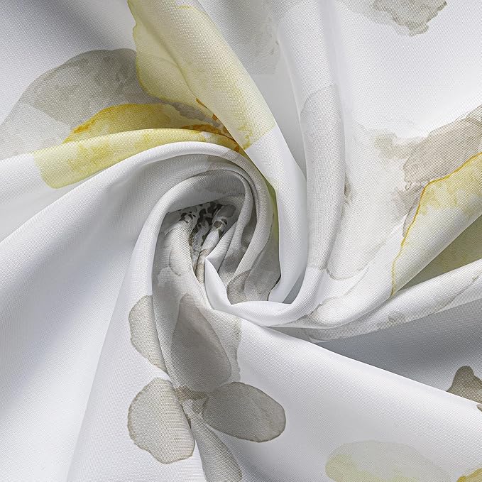 Sunlit Floral Fabric Shower Curtain, Design Simple Style Yellow and Gray Flower Blossoms Shower Curtains for Bathroom Decor with White Background, Machine Washable, 71x71