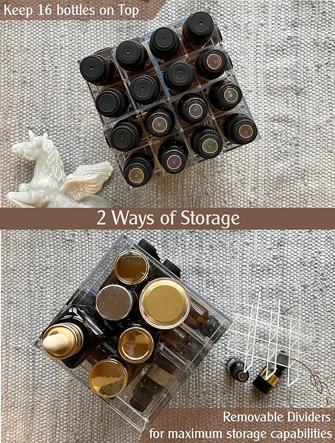 JEREVER Essential Oil Storage Rack Rotating Tower Organizer Acrylic Clear Display Holder for 64 bottles 5ml 10ml 15ml (Bottles not Included)