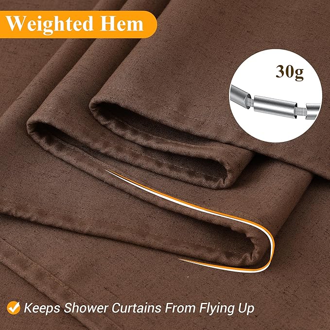 Naturoom Caramel Brown Linen Shower Curtain, Country Boho Farmhouse Bath Decor Shower Curtains Neutral Cloth Weighted Textured Fabric Bath Curtain Liner with Hooks, 72x78