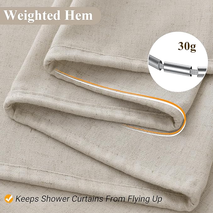 Naturoom Light Tan Linen Shower Curtain, Cloth Textured Fabric Shower Curtain Set with Hooks, Simple Elegant Modern Farmhouse Country Ultra Thick Bath Curtains for Bathroom,Water Repellent,72x78