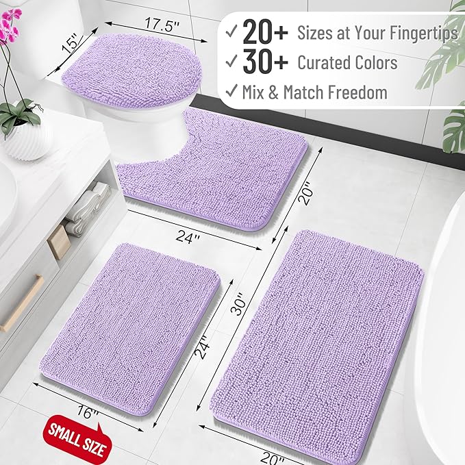 OLANLY Bathroom Rugs 45x27, Extra Soft Absorbent Chenille Bath Rugs, Rubber Backing Quick Dry, Machine Washable Bath Mats for Bathroom Floor, Tub and Shower, Home Decor Accessories, Lavender