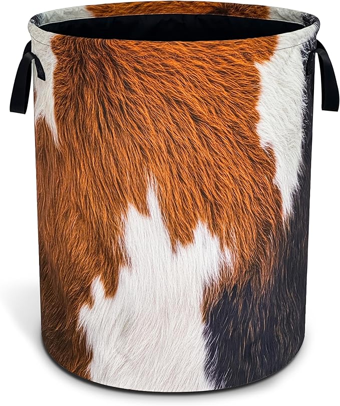 Brown Cow Print Laundry Basket Funny Skin Hair Foldable Waterproof Oxford Cloth Tote Bag Laundry Hamper Large Clothes Storage Bucket Toy Organizer For Bathroom/Laundry Storage/Bedroom 18.9x16.5 Inch