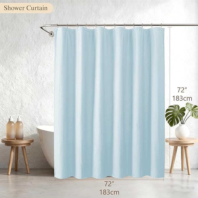 Aiyufeng Ice Blue Shower Curtains for Bathroom，Dot Like Embossed Textured Waterproof Soft Polyester Cloth Shower Curtain，Hotel Spa Machine Washable，72Wx72L