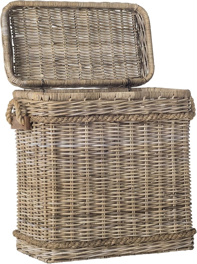 SAFAVIEH Home Collection – Sidonie Grey Rattan Storage Hamper, Wicker Storage Basket with Iron Frame for Bedroom, Bathroom or Living Room, Fully Assembled (SEA7020A)