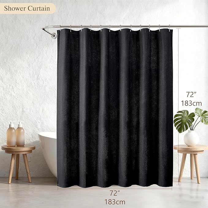 Aiyufeng Black Shower Curtains for Bathroom，Dot Like Embossed Textured Waterproof Soft Polyester Cloth Shower Curtain，Hotel Spa Machine Washable，72Wx72L