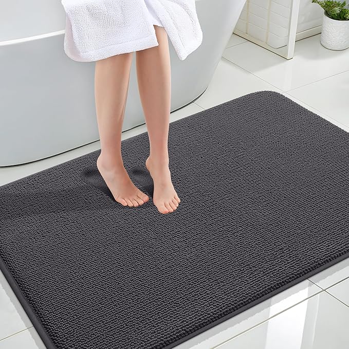 OLANLY Thick Memory Foam Bath Mat Rug 44x32, Extra Soft Absorbent Bathroom Rug, Quick Dry Bath Mats, Non-Slip, Machine Washable Carpet for Bathroom, Tub and Shower, Home Decor Accessories, Dark Grey