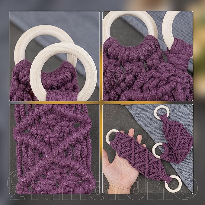 Framendino, 2 Pack Kitchen Crochet Towel Hanging Rings Macrame Dish Loop Holder for Cabinets Oven Door (Purple)