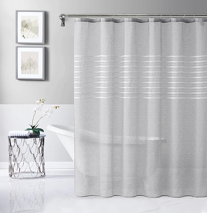 Dainty Home Bathroom Linen Look Bath Shower Curtain 70" x 72" Water Resistant Polyester Blend Fabric Shower Curtain Washable Shower Curtain Perfect Cloth Decor for Stylish Bathrooms
