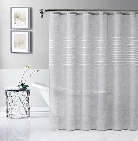 Dainty Home Bathroom Linen Look Bath Shower Curtain 70" x 72" Water Resistant Polyester Blend Fabric Shower Curtain Washable Shower Curtain Perfect Cloth Decor for Stylish Bathrooms