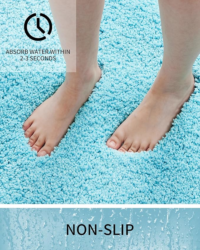 Bathroom Rugs Non Slip Washable 36x24, Ultra Thick Soft Microfiber Absorbent Bath Mats, High Density Foam Latex Non Slip Backing Bath Rugs, Fluffy Floor Carpet for Tub&Shower, Teal