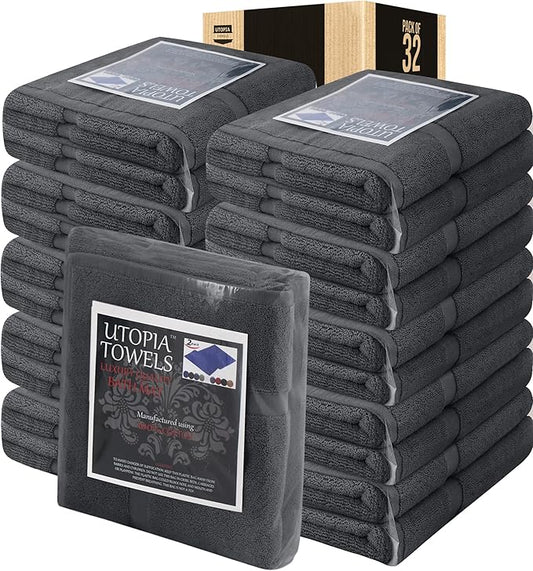 Utopia Towels Cotton Banded Rug Bath Mats, [Not a Bathroom Rug] 21x34 Inches, 100% Ring Spun Cotton - Highly Absorbent and Machine Washable Shower Bathroom Floor Towel, Grey, 32 Pack