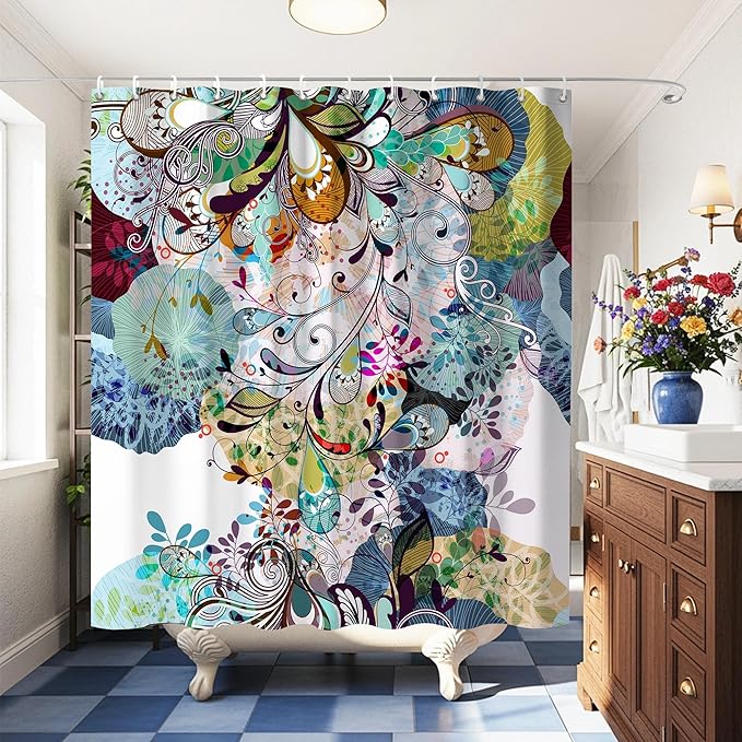 Colorful Boho Abstract Floral Shower Curtains,Paisley Shower Curtain for Bathroom,Funny Waterproof Polyester Boho Bathroom Decor Accessories,72x72 Inch