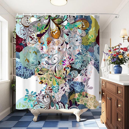 Colorful Boho Abstract Floral Shower Curtains,Paisley Shower Curtain for Bathroom,Funny Waterproof Polyester Boho Bathroom Decor Accessories,72x72 Inch