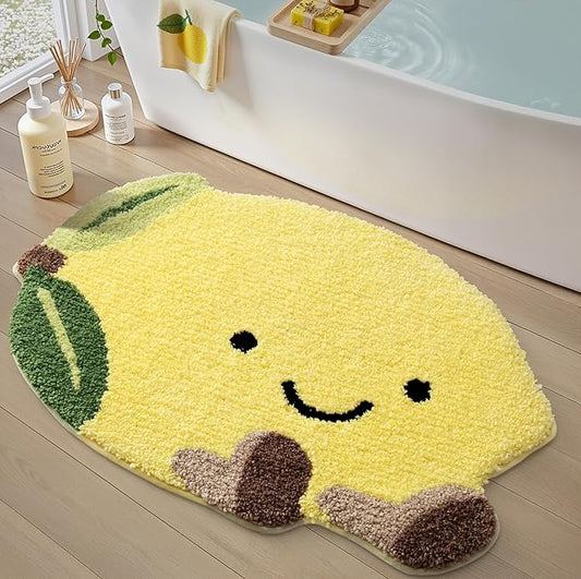 LUMI Cute Bathroom Rugs, Funny Fruit Rug, Soft Plush Fluffy Yellow Bath Mat, Absorbent, Non-Slip for Bathroom, Kitchen Sink, Bedroom, Kid's Bedroom, and Living Room, 24"x34.5", Lemmy